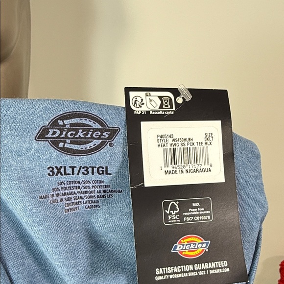 Dickies Heavyweight Men's Light Blue Short Sleeve Tee NWT - Picture 4 of 5